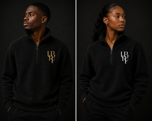 BLACK MONOGRAM QUATER ZIP UP FLEECE JUMPERS