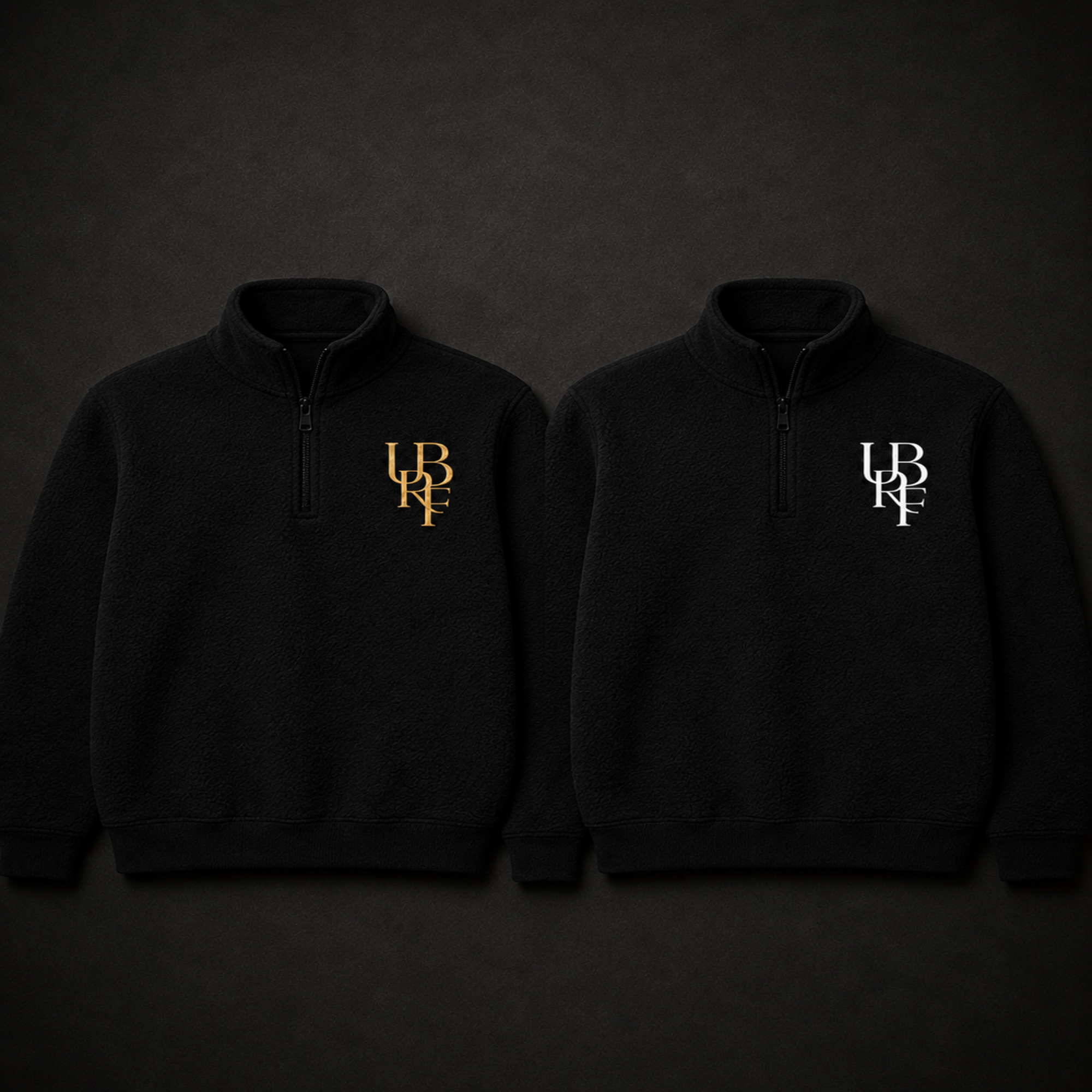 BLACK MONOGRAM QUATER ZIP UP FLEECE JUMPERS