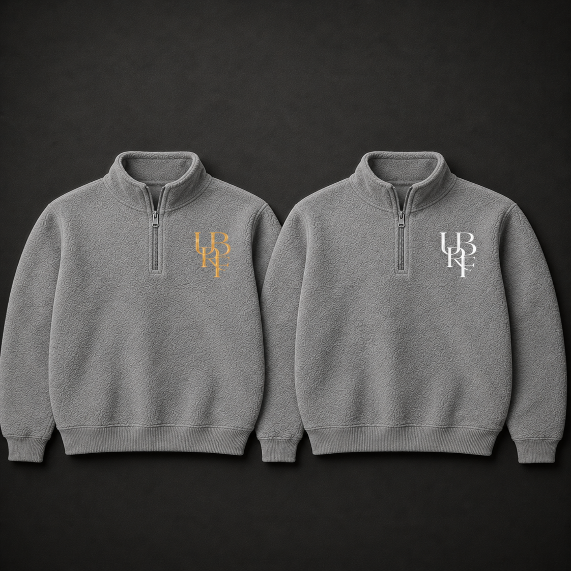 GREY MONOGRAM QUATER ZIP UP FLEECE JUMPERS